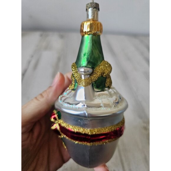 Glass champagne bottle bucket ornament glitter gold Xmas New Year's tree - Picture 4 of 9